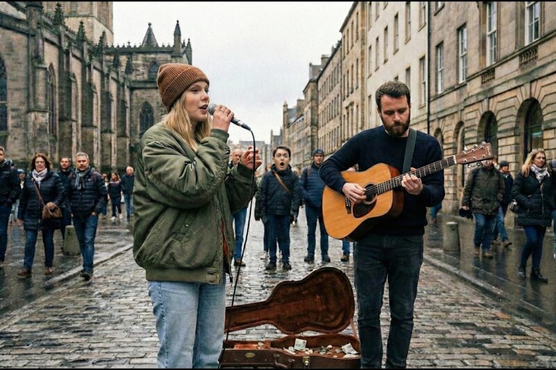 Taylor Swift Joins Broke Street Musician in the Rain — The Crowd Has No Idea Who She Is