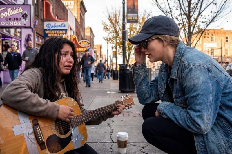 Teen girl playing Taylor’s song with broken guitar — Taylor Swift stopped walking and did THIS