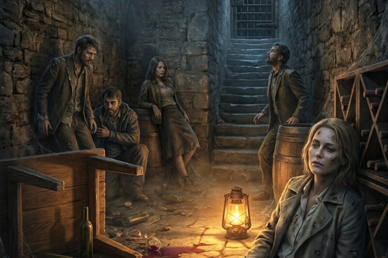 Five friends are locked in a wine cellar; the only survivor is the one who orchestrated it all.