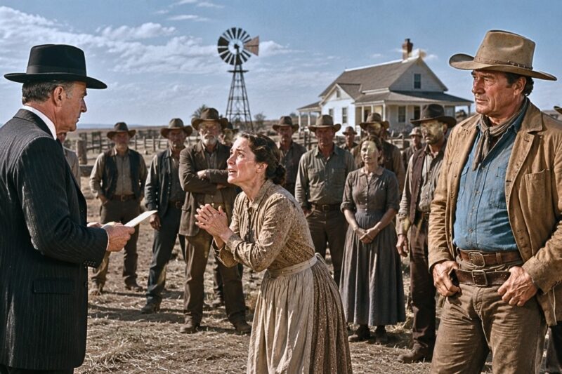 John Wayne Heard a Mother Begging Not to Lose Her Farm — One Hour Later, the Banker Turned Pale!
