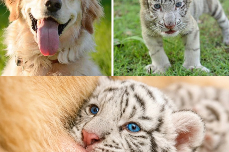 3 White Tiger Cubs Were Left To D1E. So A Golden Retriever NURSED Them.